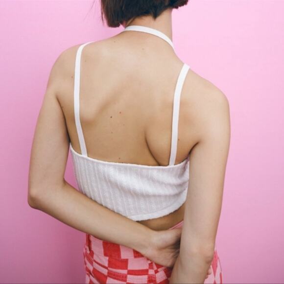 NWT Zara White‎ Knit Strappy Crop Top - Picture 2 of 9